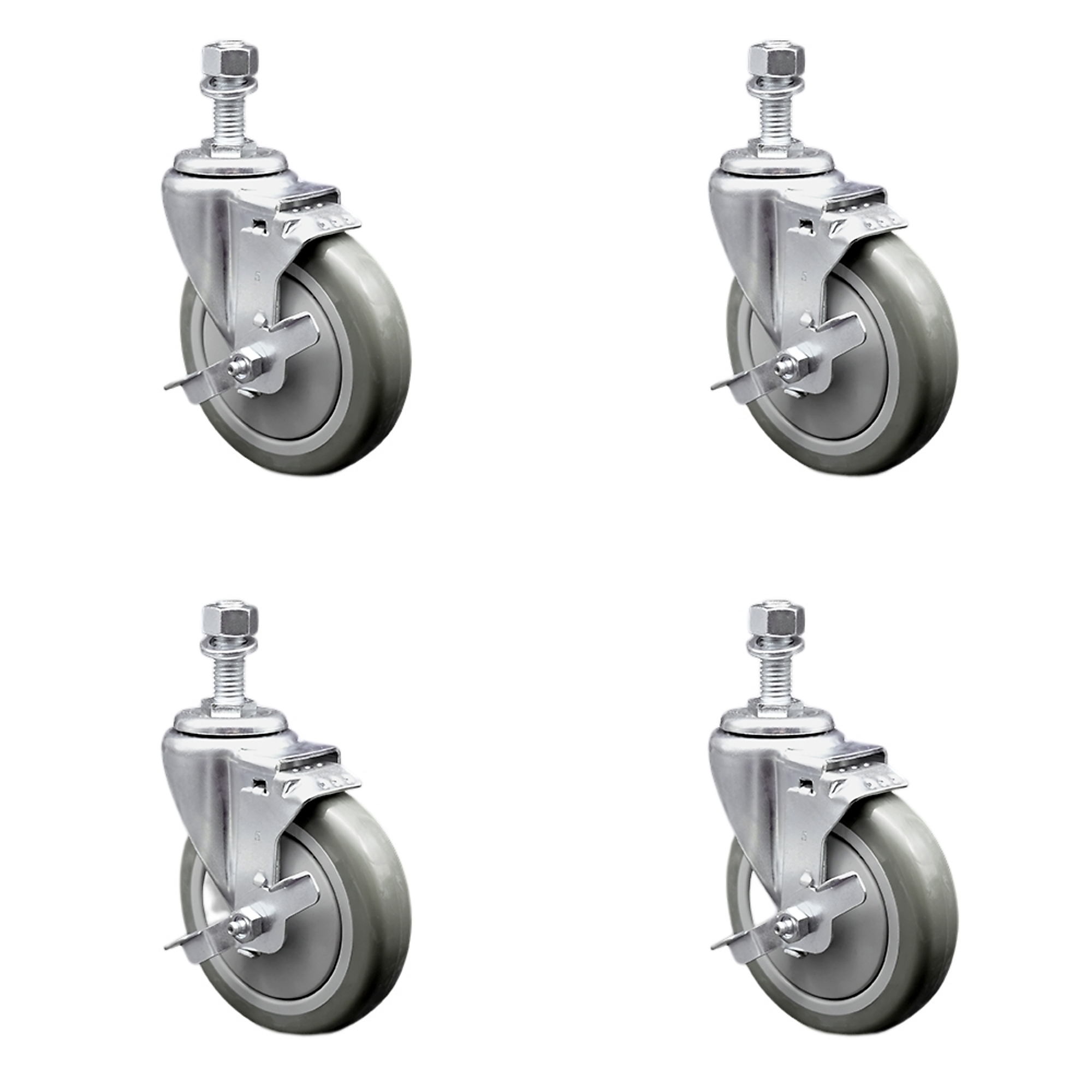 Service Caster, 5in. x 1 1/4in. Stem Casters, Wheel Diameter 5 in, Caster Type Swivel, Package (qty.) 4, Model# SCC-SSTS20S514-PPUB-TLB-M1215-4